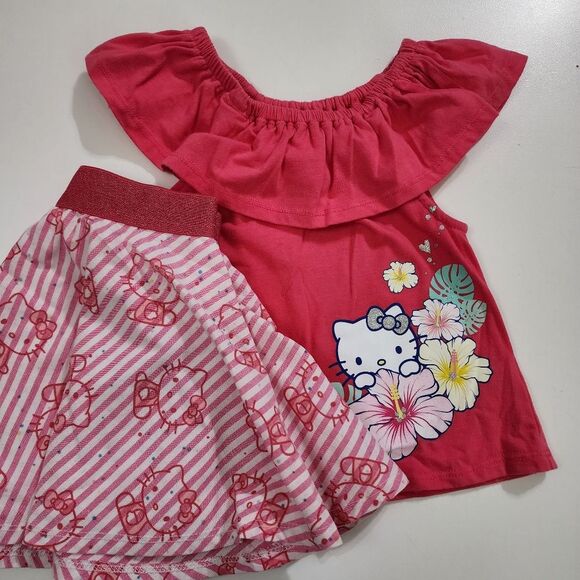 Sanrio Hello Kitty Summer Hawaiian Flower Floral 2 Piece Skirt & Shirt Set 3t - Picture 6 of 7